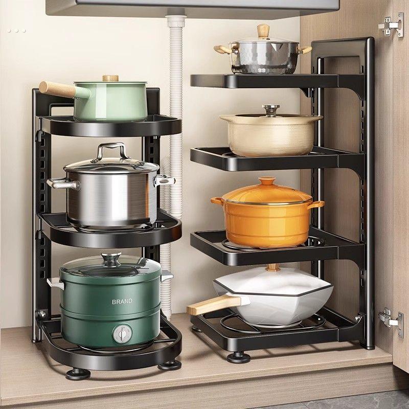 锅架专放锅具收纳厨房不锈钢架子置物架下水槽多层家用柜子内分层