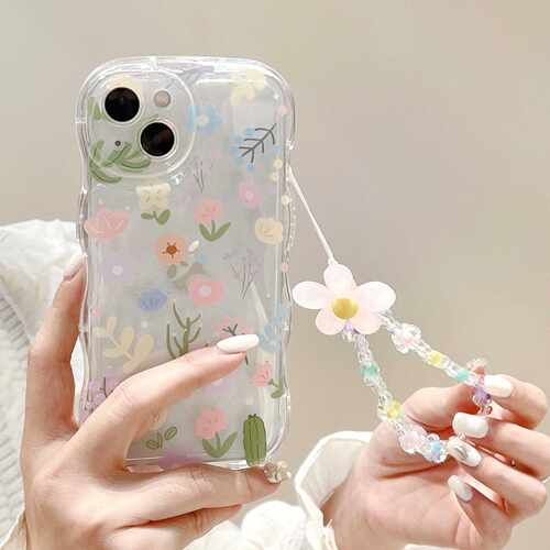 五彩碎花适用iPhone17保护套女16防摔苹果13春夏12花朵链条手机壳