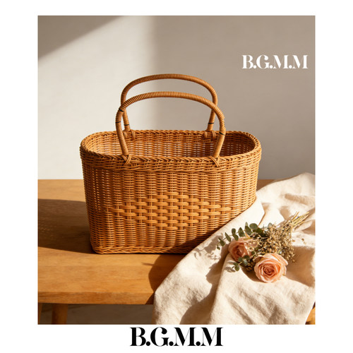 手提购物篮家用买水果菜篮纯手工藤编中国结花篮野餐采摘拍照道具