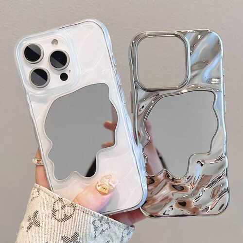 电镀波纹镜子手机壳适用苹果16/15iphone13MAX华为补妆镜保护壳