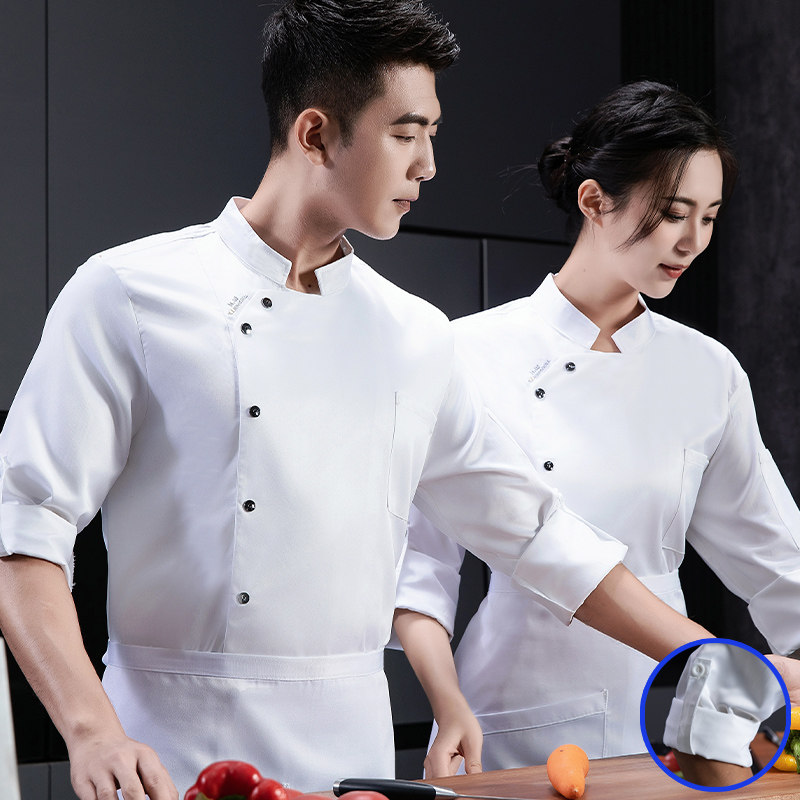 高端厨师工作服调节袖秋冬季厨师服男定制logo餐厅酒店厨衣烘焙服