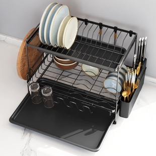 .厨房碗架沥水架双层家用碗筷置物架台面晾放碗碟碗盘收纳架沥碗