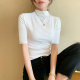 正肩短袖 内搭2025年新款 打底上衣潮 t恤女夏季 白色纯棉半高领中袖
