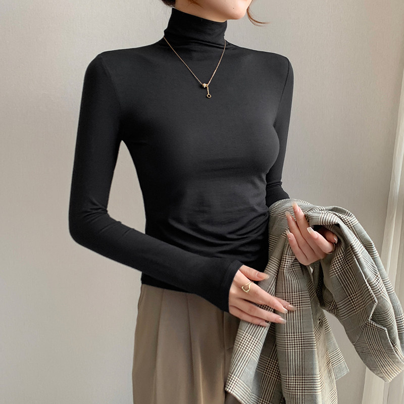 黑色莫代尔高领打底衫女秋冬内搭2023年新款洋气修身显瘦纯色上衣