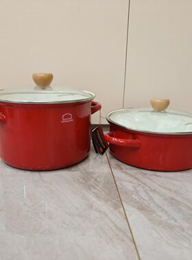 乐扣乐扣加厚珐琅搪瓷锅胖肚锅红色大容量双耳汤锅22cm-24cm炖锅