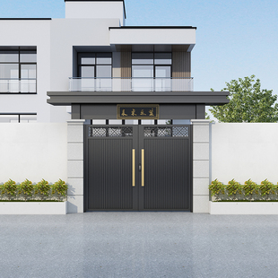 新中式铝合金庭院门别墅大门铝艺花园门铁艺门院子对开门定制门楼