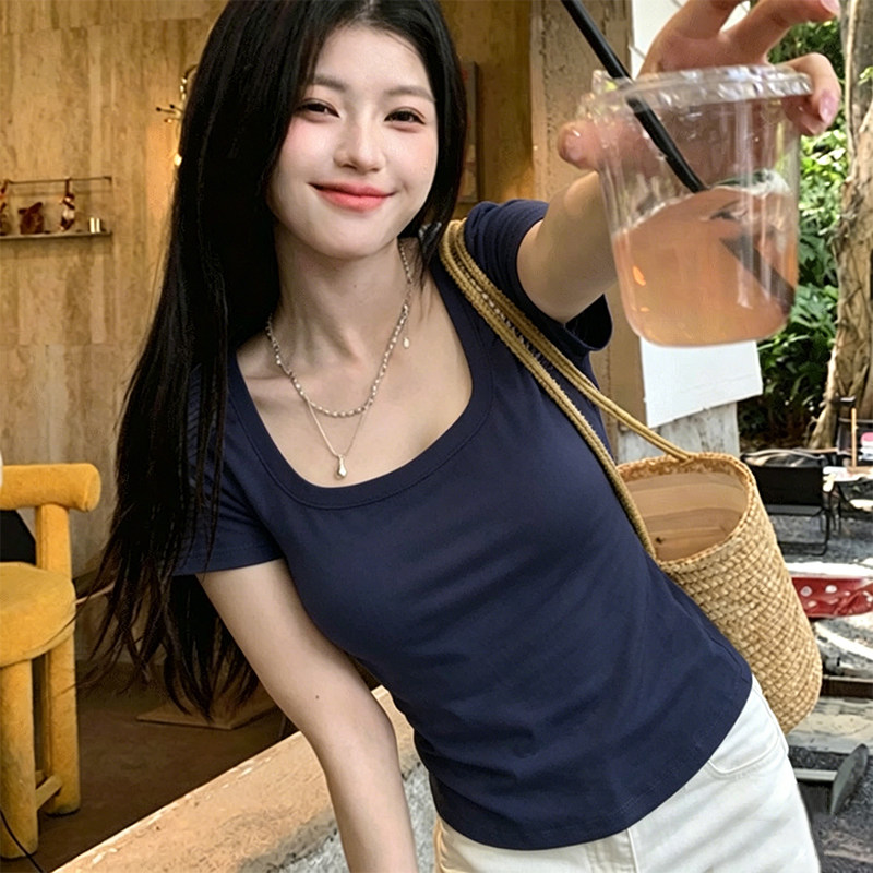 方领打底衫女2026年夏季新款T恤