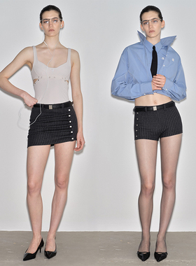 dat. 拆卸两穿设计高腰短裤紧身竖条纹办公室风短裙西装围裹裙