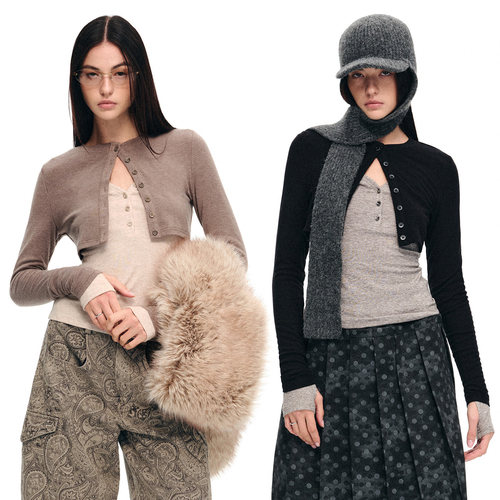 dat.针织短开衫长袖真两件套装