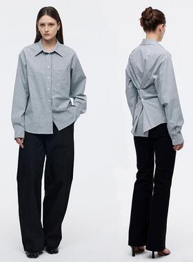 dat. 精细色织立体格纹垂顺抗皱挺拓后背可调节收腰落肩宽松衬衫