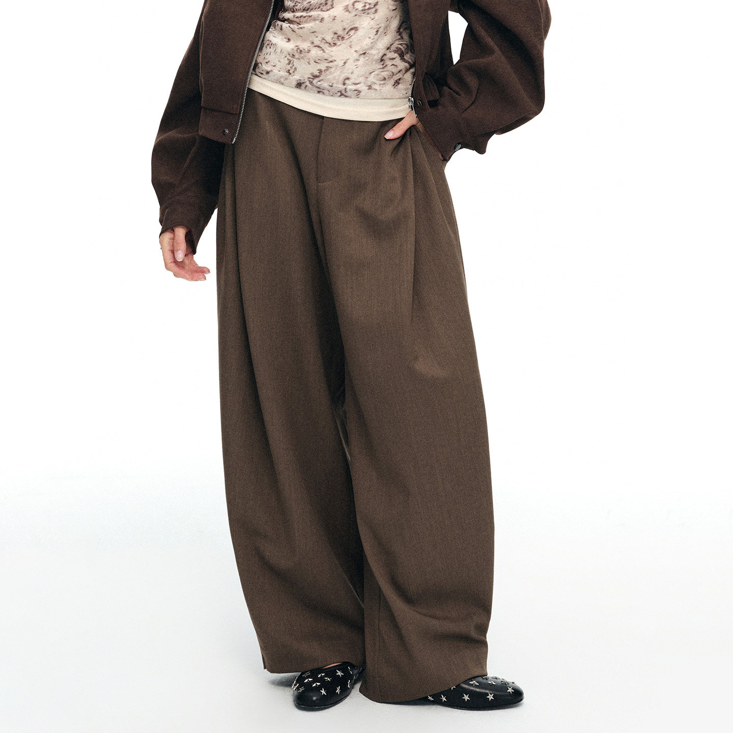 dat.侧面打褶垂坠超宽阔腿裤