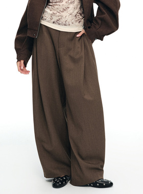 dat.明後日 高克重斜纹垂坠感侧面打褶可调节脚口复古超宽阔腿裤