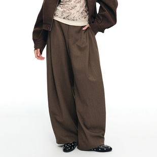 dat.明後日 高克重斜纹垂坠感侧面打褶可调节脚口复古超宽阔腿裤