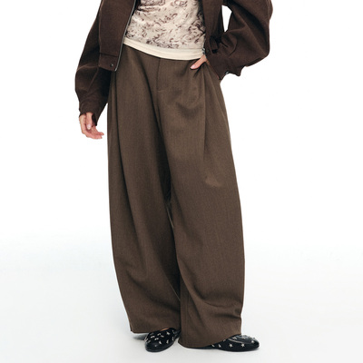 dat.侧面打褶垂坠超宽阔腿裤