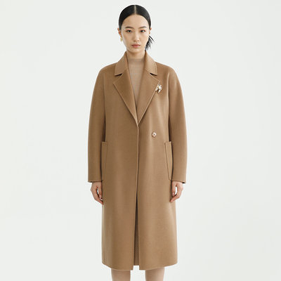 戴布拉芬新款冬季驼色双面羊绒大衣女士中长款高端赫本风毛呢外套
