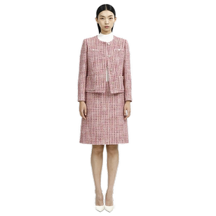 戴布拉芬新款春季外套女短款圆领宽松格子外穿时尚羊毛针织开衫女