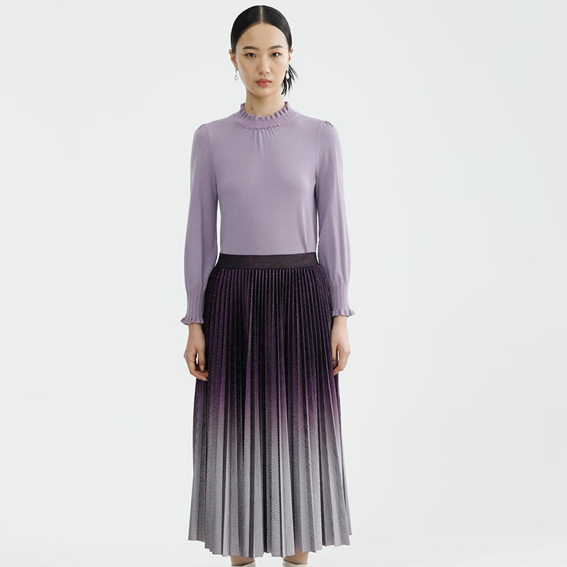 戴布拉芬新款冬季时尚渐变色百褶裙女小众设计感半身裙a字大摆裙