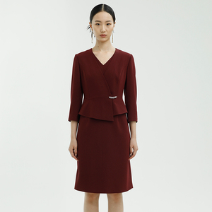 戴布拉芬新款秋季假两件针织连衣裙女气质九分袖v领时尚大气裙子