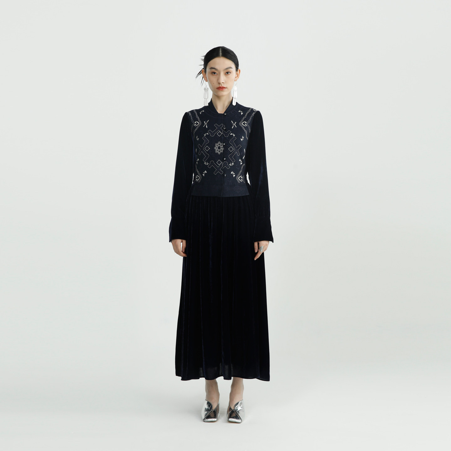 DYBULAFUN/戴布拉芬新款秋季时尚长袖拼接小众设计感复古连衣裙女