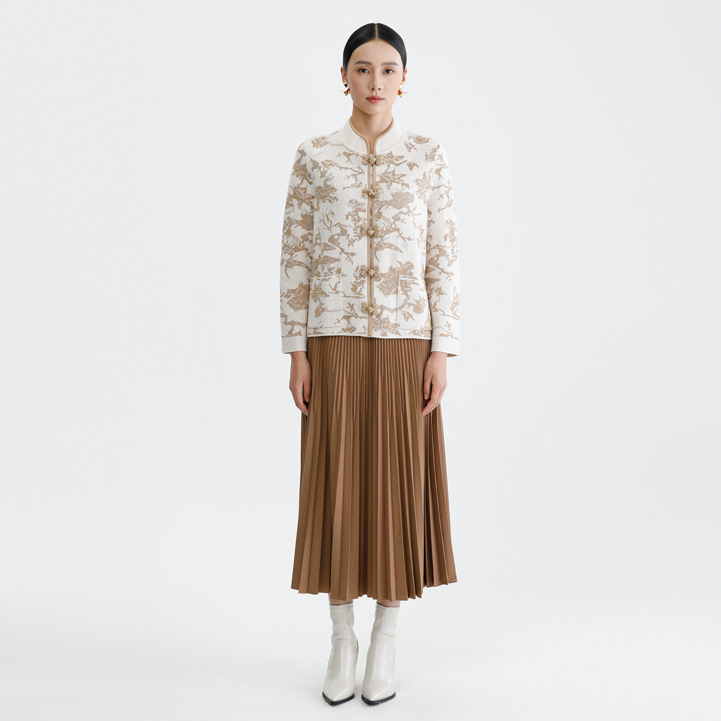 DYBULAFUN/戴布拉芬新款冬季国风新中式提花复古气质显瘦针织衫女