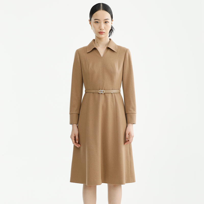 戴布拉芬新款冬季羊毛衫驼色连衣裙女装高级感时尚大气显瘦裙子女