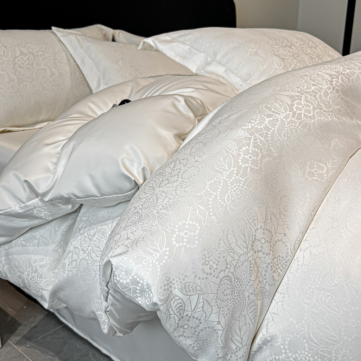 春夏新款水洗真丝提花四件套丝滑纯色被套裸睡床单床上用品床笠款