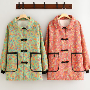 防污帆布罩衣女新款厨房家用长袖围裙时尚外穿工作服中式防风大褂