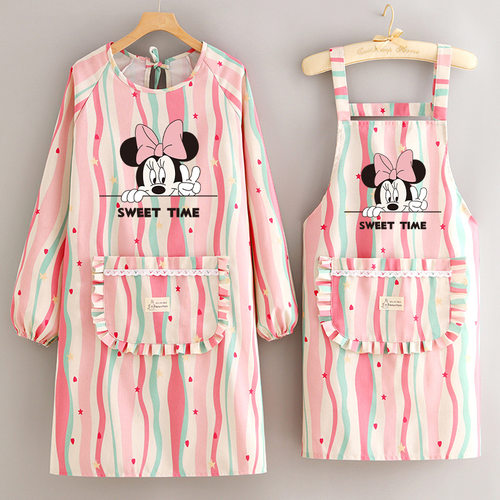 小清新帆布长袖围裙家用个性厨房