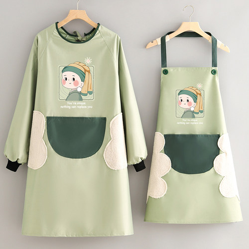 韩版防水长袖防油围腰卡通围裙