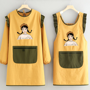 时尚防泼水长袖罩衣家用厨房围裙防尘耐脏餐饮保洁上班工作服印字