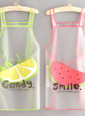 夏季防水防油TPU围裙家用厨房免洗围腰定制印字卡通餐饮工作服女