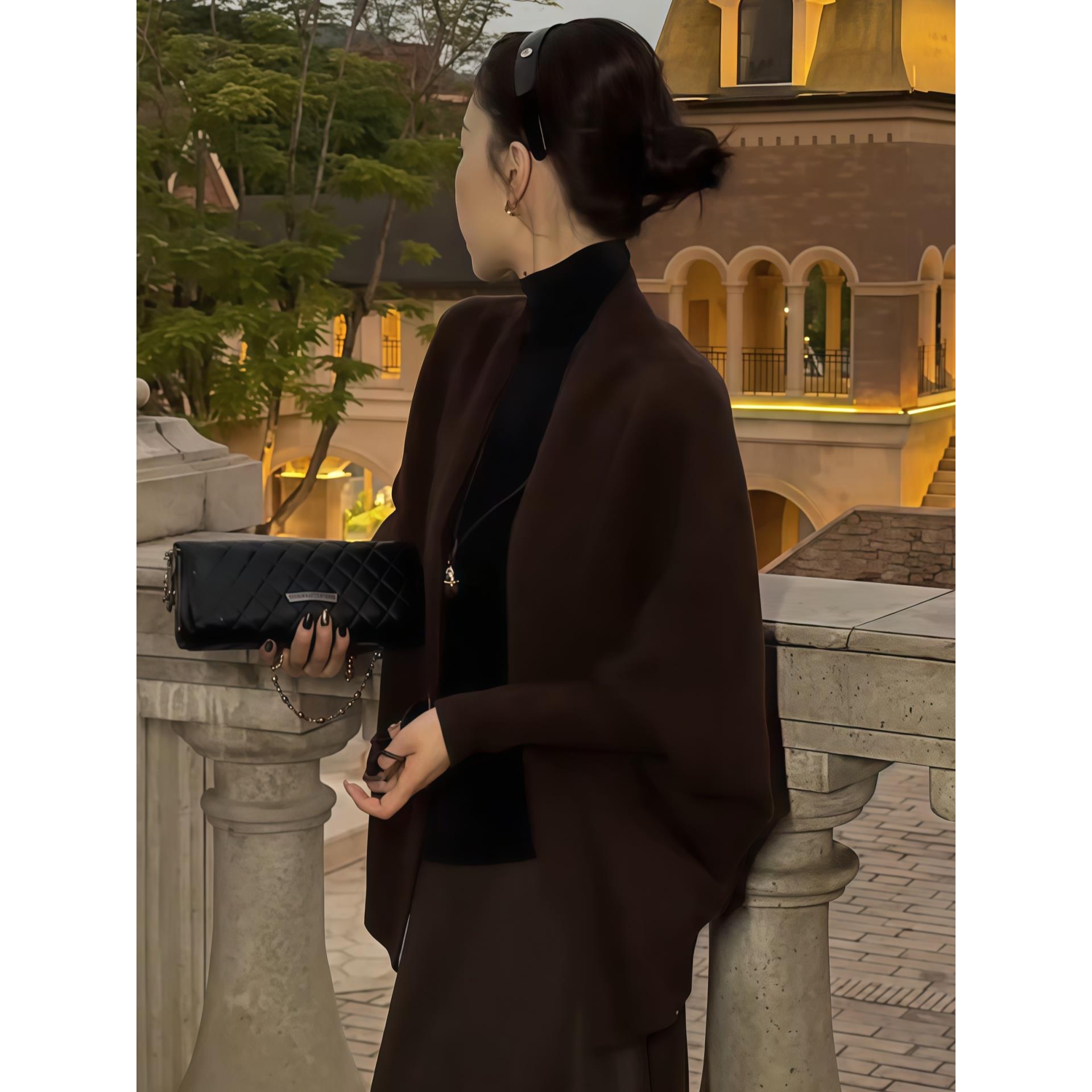 ROUMIKL静奢风外搭无扣毛衣开衫女2025新款秋季保暖宽松披肩外套