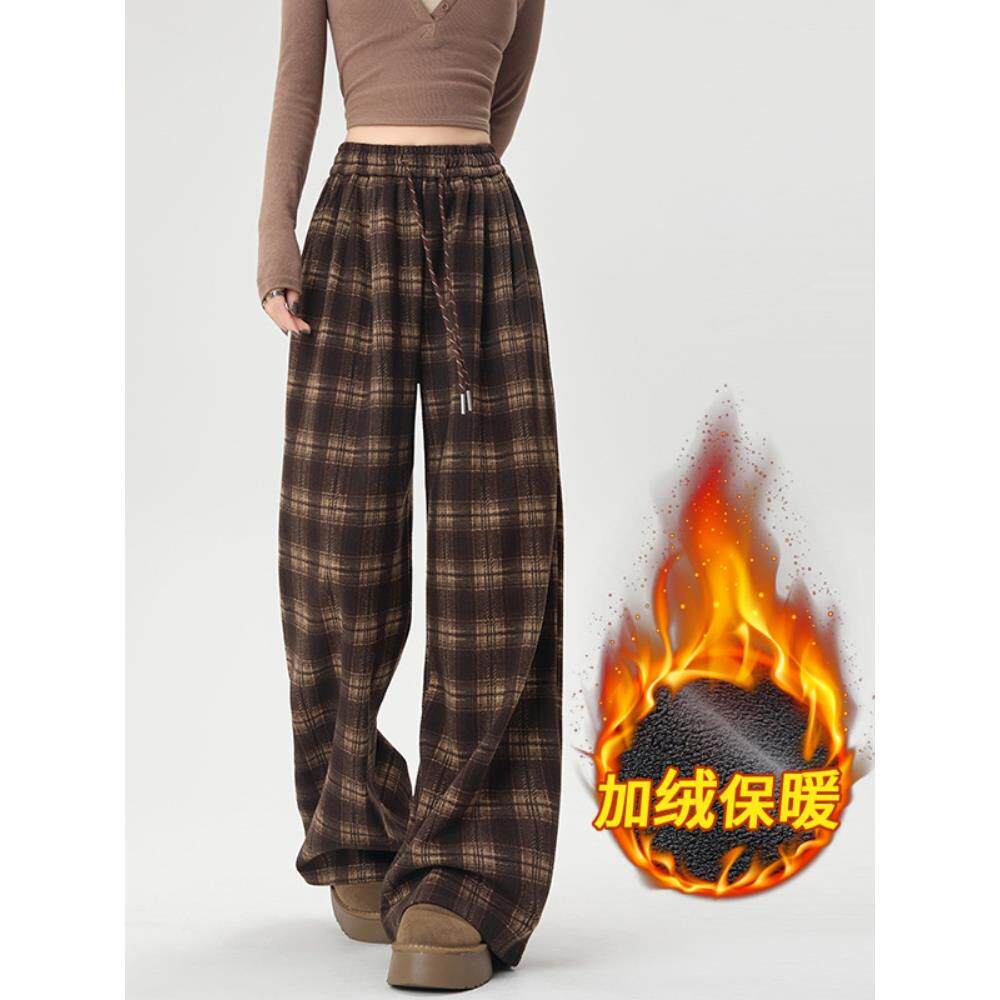 ROUMIKL高端女裤广州十三行秋冬大品牌爆款郑州休闲加绒格子窄版