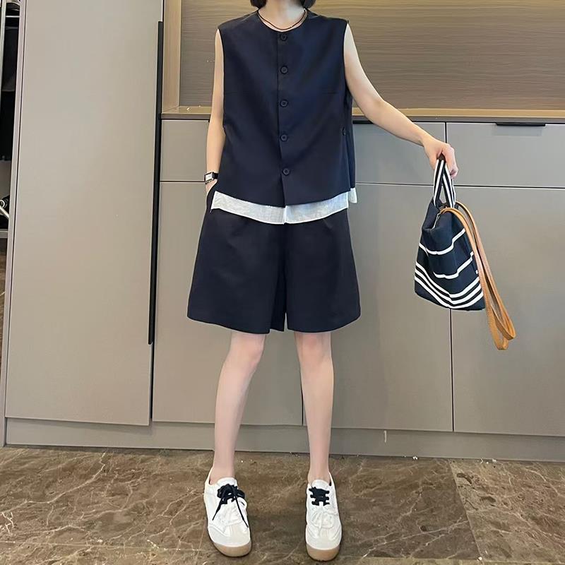 RIERA小个子高级感拼接马甲上衣女夏季学院风工装短裤休闲气质穿