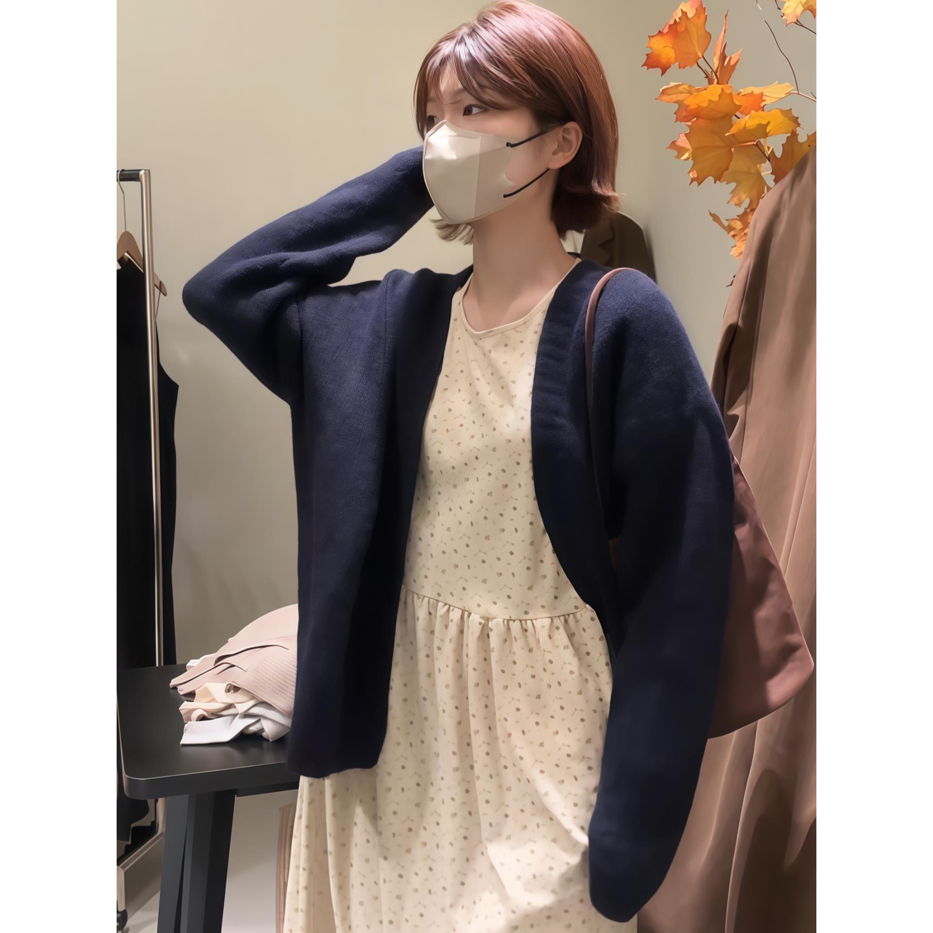 ROUMIKL外搭V领长袖针织披肩外套女2025新款秋季宽松显瘦保暖毛衣