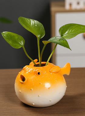 河豚陶瓷火龙果可装水养水培绿植新房装饰家居装饰石榴花器