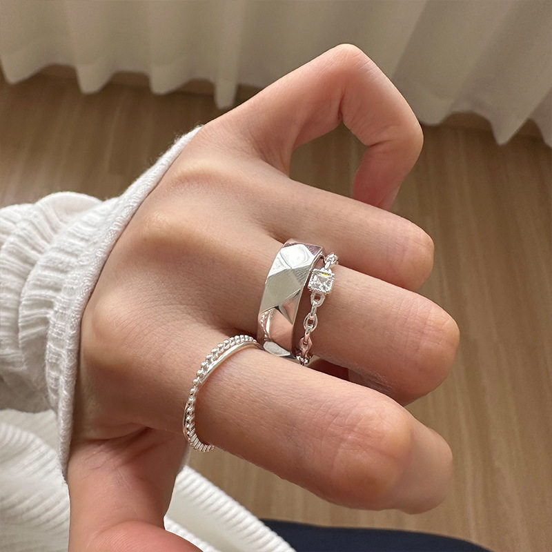 925纯银纹理戒指女极简时尚个性