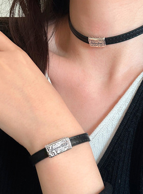 s925纯银黑色皮带项链女脖颈链轻奢小众气质2024新款锁骨链项饰品