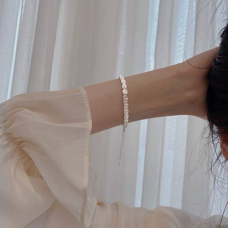 S925纯银意大利裸链手链女亮银色
