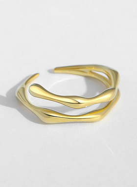 s925纯银不规则光面戒指女双环关节戒韩版冷淡小众设计感尾戒手饰