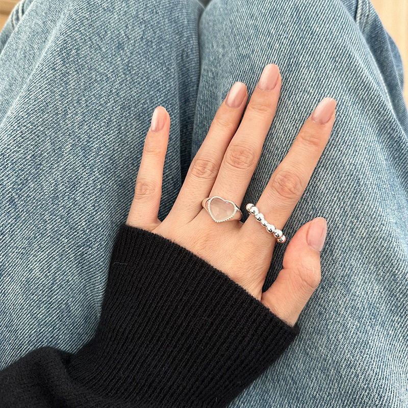 925纯银爱心玉髓戒指女简约优雅
