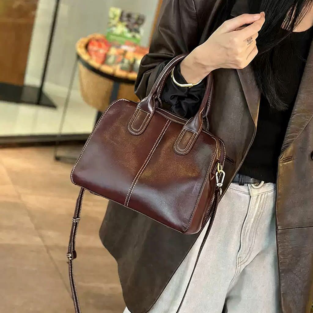 HD秋冬真皮大容量手提包头层自然