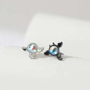 s925纯银天使恶魔耳钉女新款卡通可爱韩国耳饰轻奢高级感小众耳环