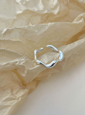 纯银波浪戒指小众设计ins冷淡风s925食指开口个性女指环自律饰品