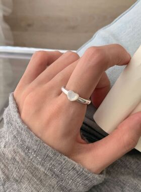 S925纯银爱心贝母戒指女韩国ins