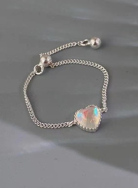 s925纯银戒指女独特个性创意食指戒高级感设计心形链条可调节指环