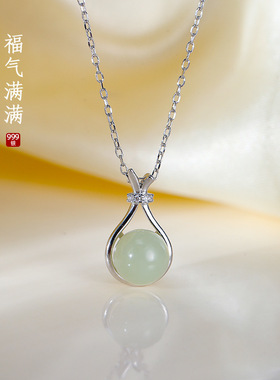 s999足银和田玉钱袋项链2024新款爆款国风新中式小众锁骨链女