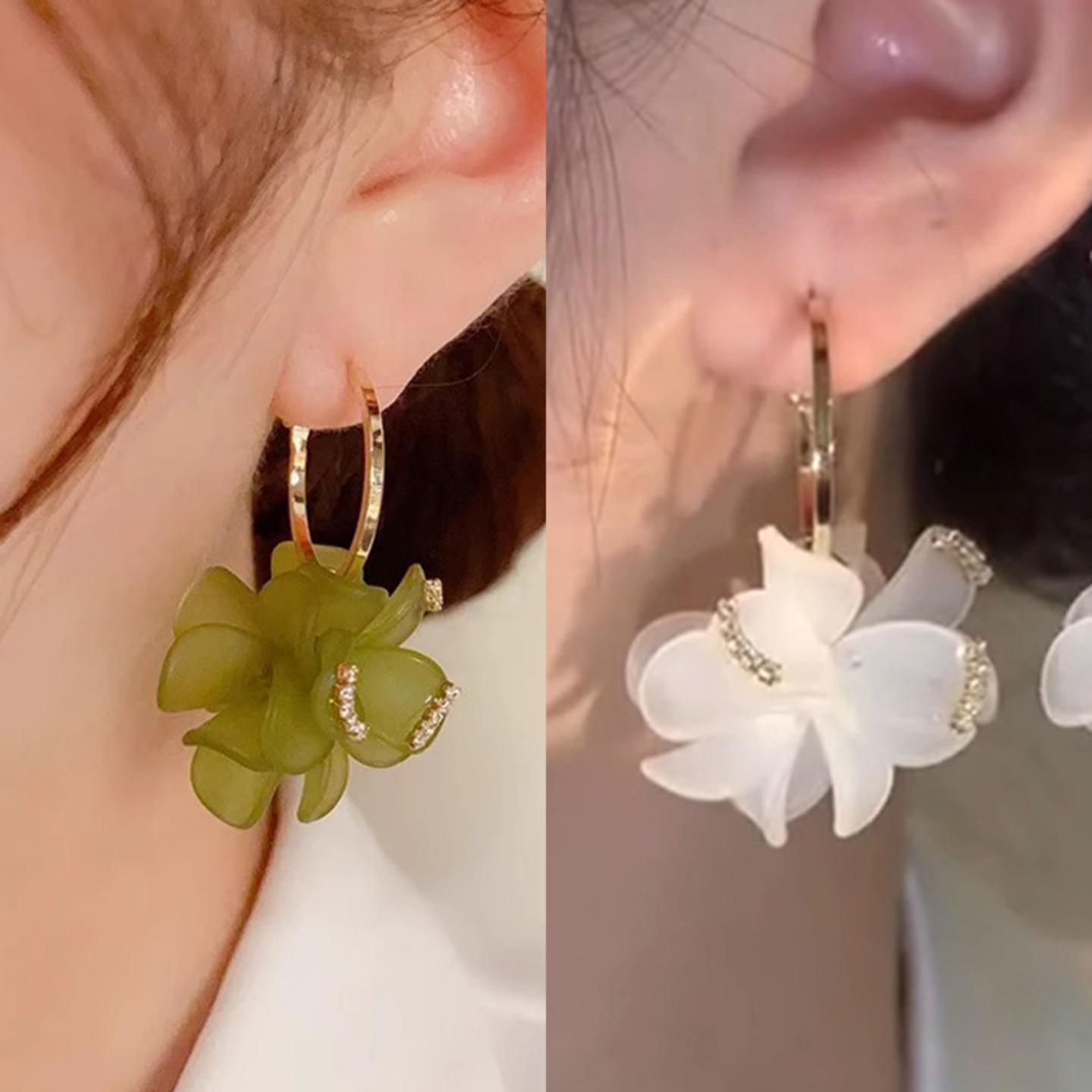 超仙气质甜美亚克力花瓣耳扣耳钉