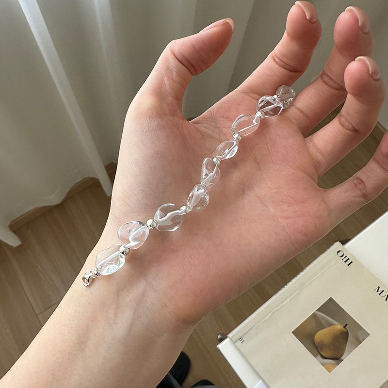 925纯银不规则水晶斑点银珠手链