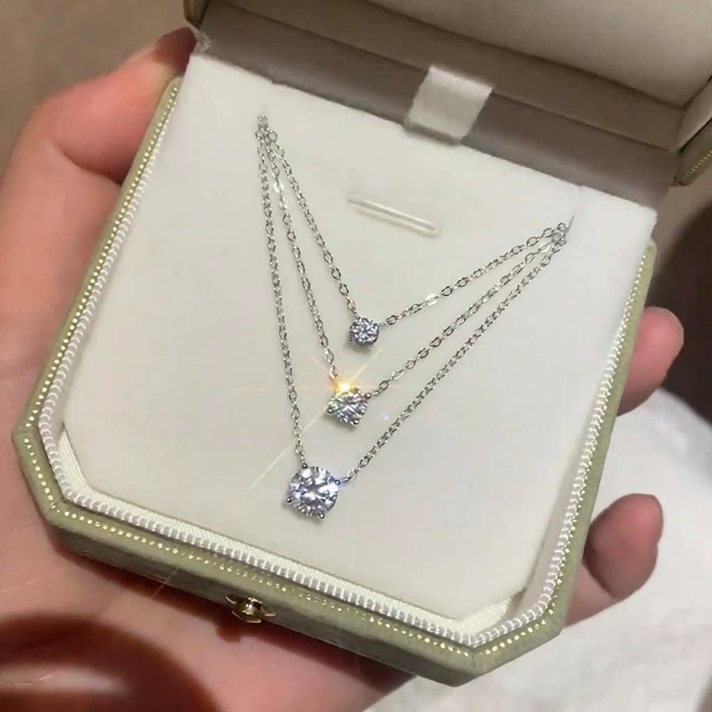 S999足银简约轻奢闪亮单钻项链女